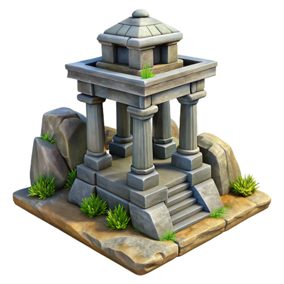 magnificent classic Ancient Stone Temple 3D Model Game Asset detailed png