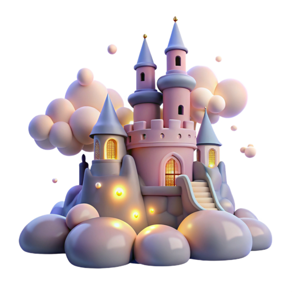 extraordinary creative Enchanted Castle on Clouds 3D Fantasy Art 4K png