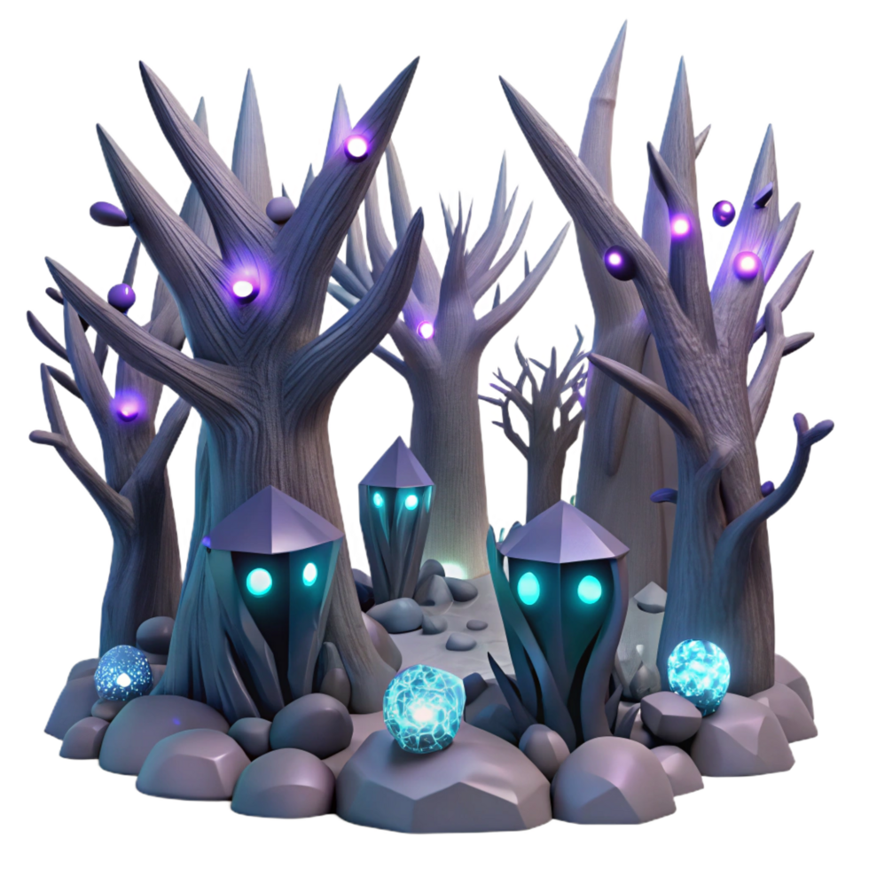 stunning abstract Enchanted Forest Glowing Trees, Mystical Lights detailed png