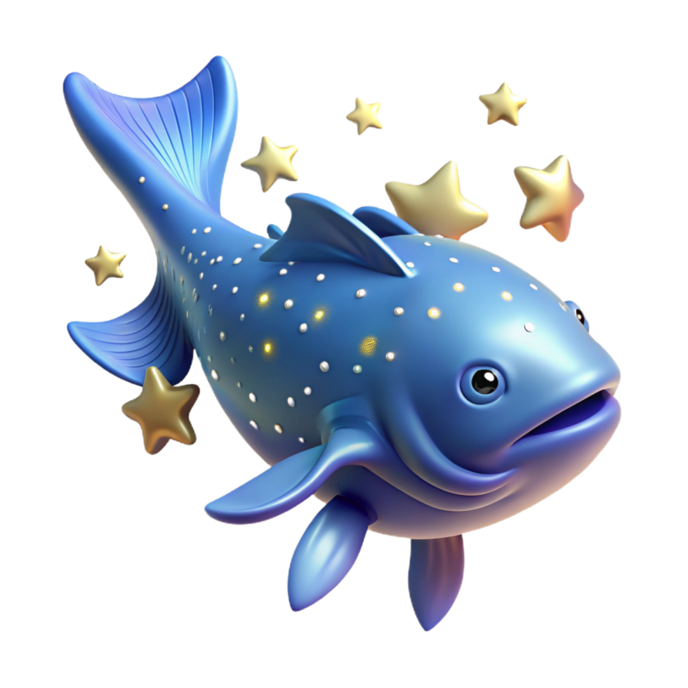 extraordinary abstract Starry Blue Fish 3D Render of Aquatic Creature authentic png