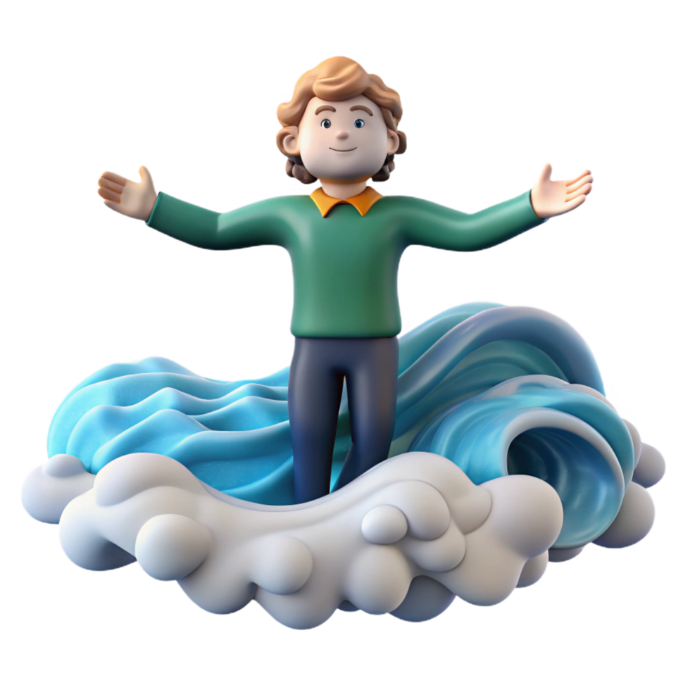 wonderful rustic Cartoon Boy on Waves Embracing Serenity authentic png