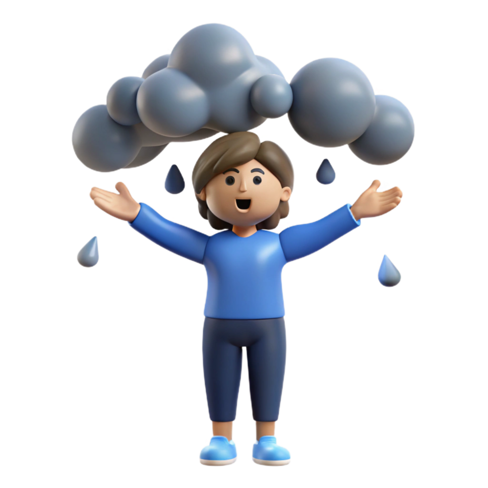 beautiful vintage 3D Cartoon Joyful Rain Character Welcoming Showers 4K png