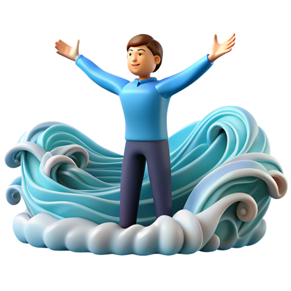 wonderful rustic Man Embracing Ocean Waves A Serene 3D Render exclusive png