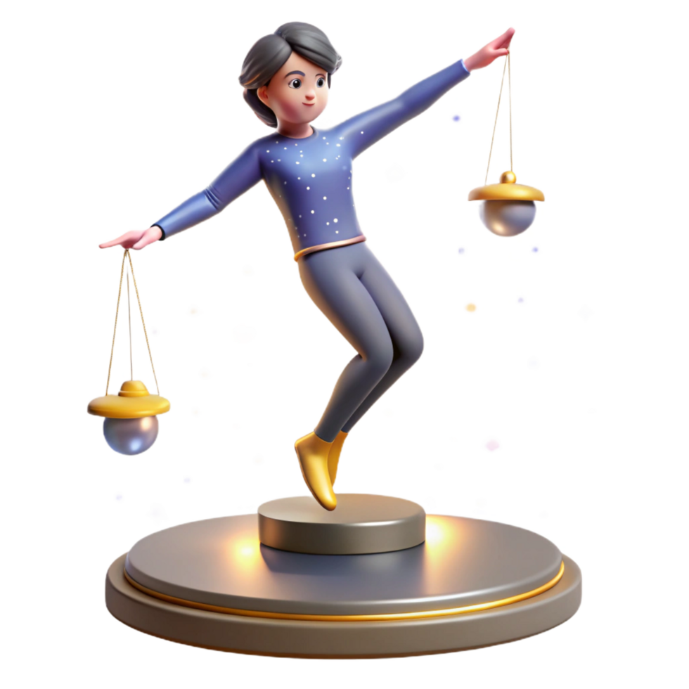 stunning creative 3D Cartoon Girl Balancing Scales Justice, Equilibrium, Harmony premium png