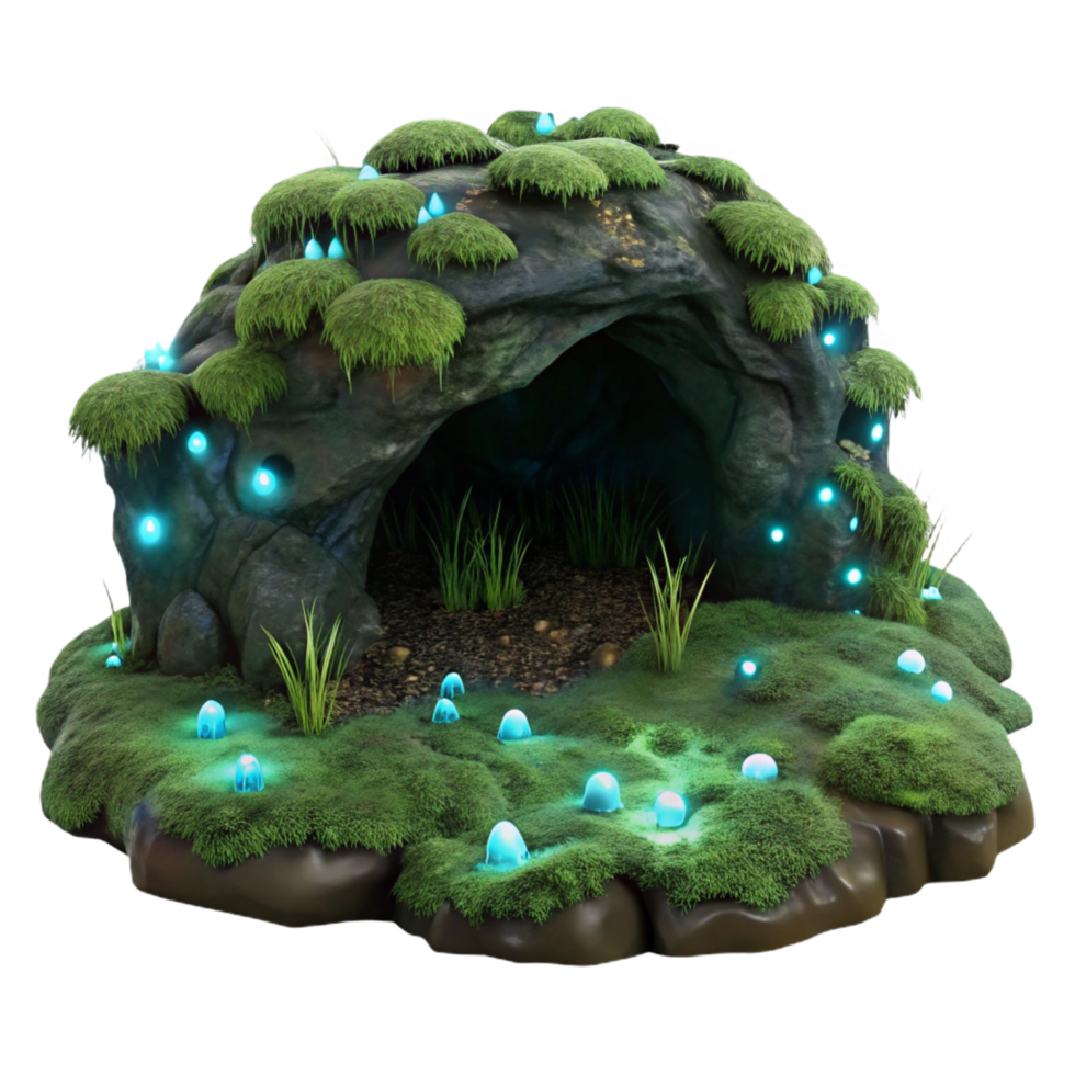 beautiful classic Enchanted Cave Mossy Grotto with Glowing Flora authentic png