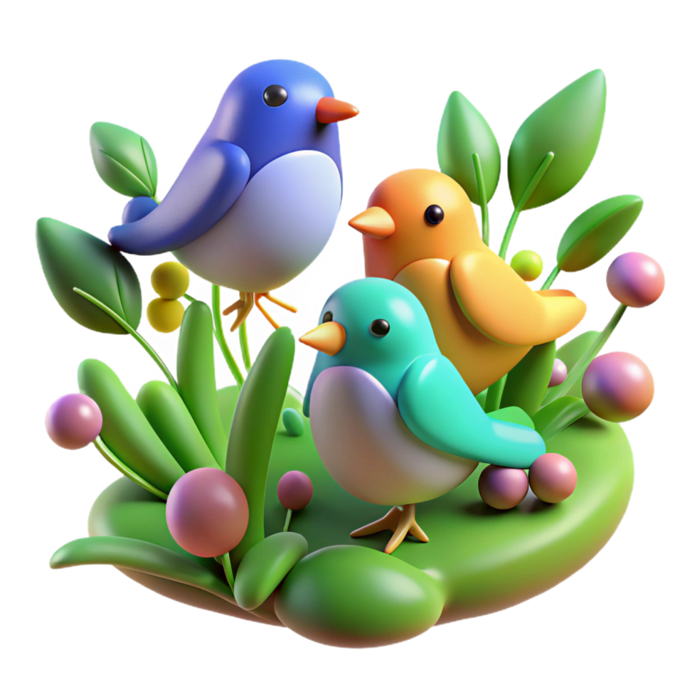 magnificent modern Three Colorful Birds in Spring Garden genuine png