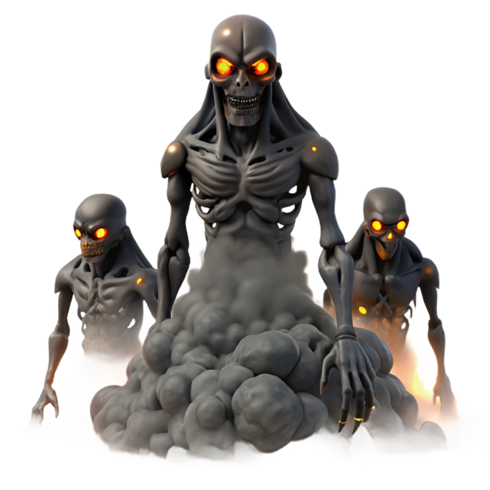 elegant traditional Spectral Skeletal Beings Emerging from Smoke premium png