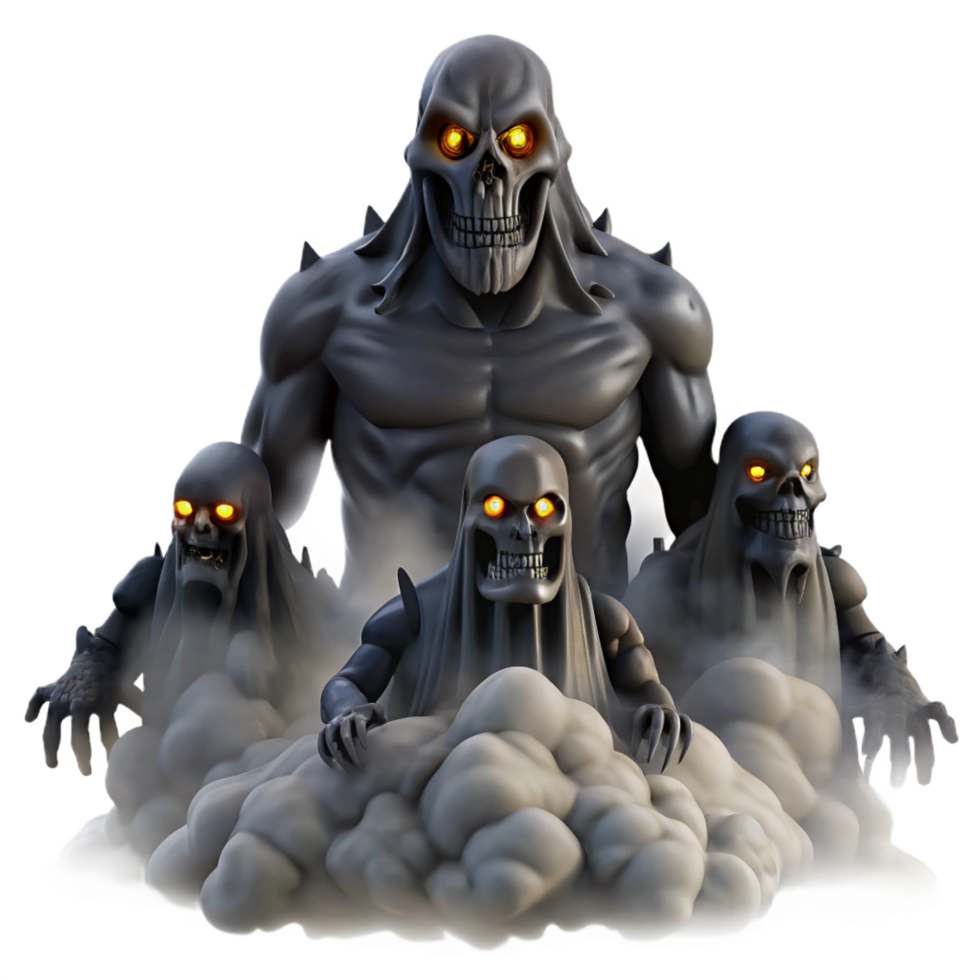 vibrant rustic Spectral Skeletal Beings Emerging from Clouds professional png