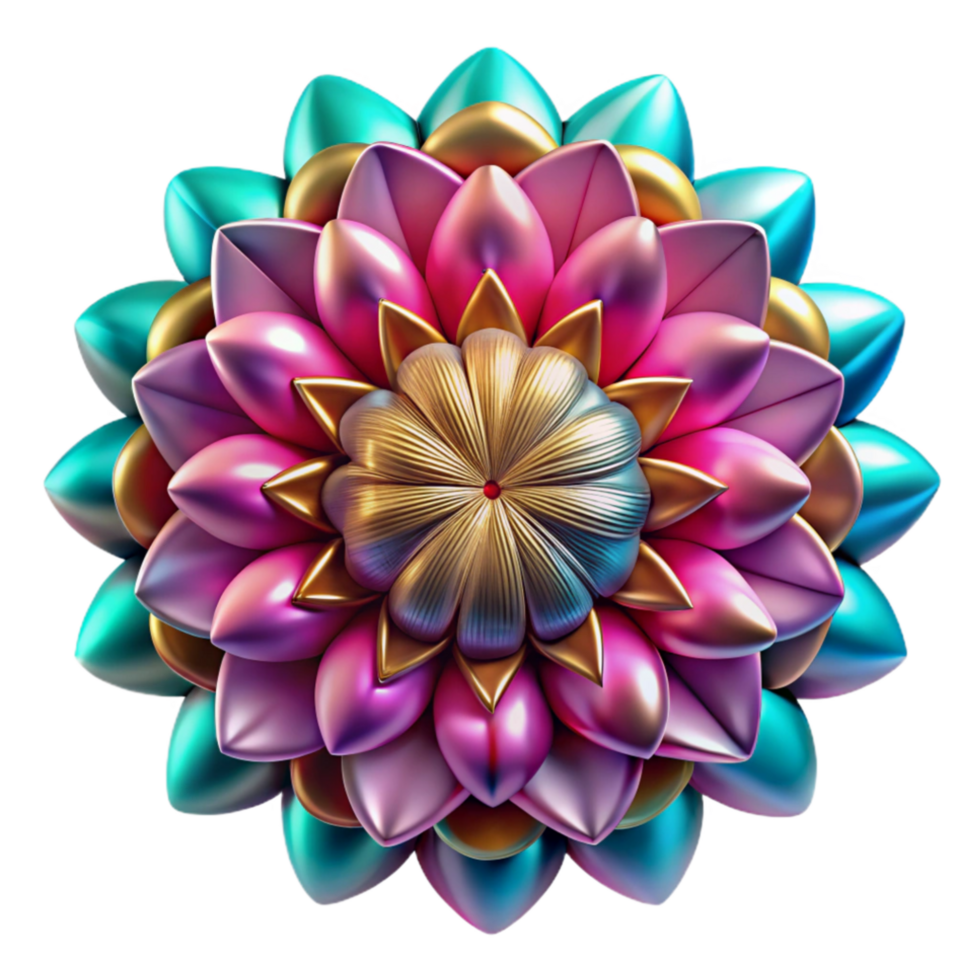 magnificent traditional Abstract 3D Flower Multicolored Metallic Petals high quality png