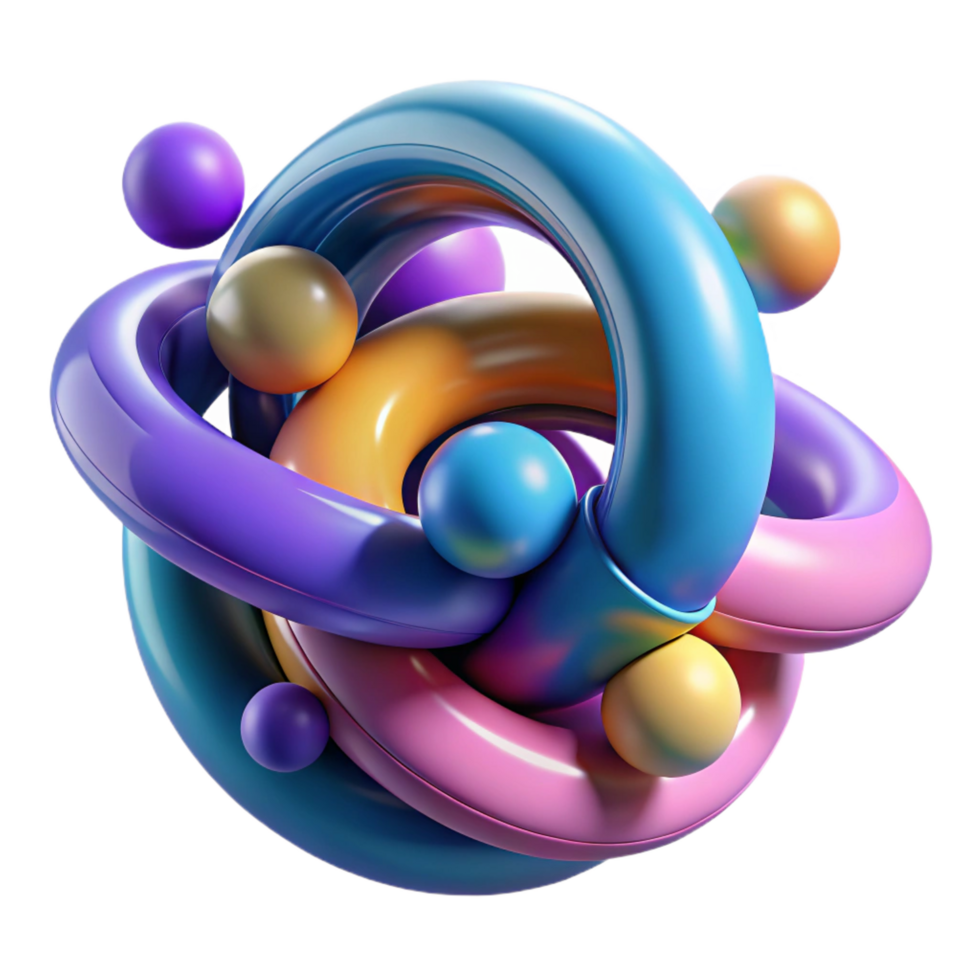 dramatic abstract Abstract 3D Render Colorful Intertwined Rings and Spheres genuine png
