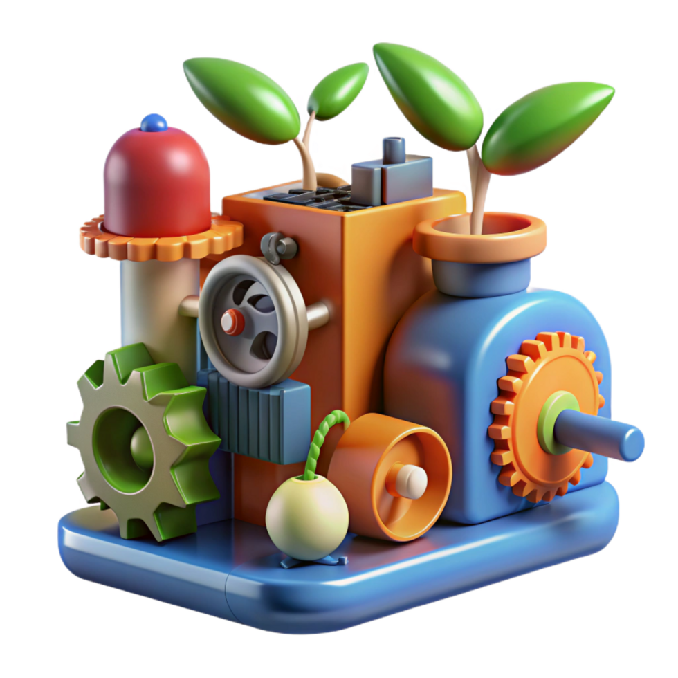 vibrant classic Abstract Machine with Plants Gears Sustainable Technology Concept high quality png