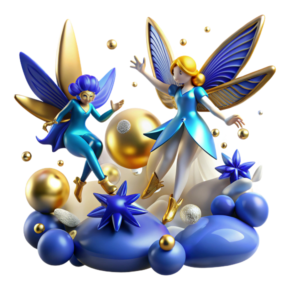 wonderful abstract Fantasy Fairies in a Blue and Gold Dreamland exclusive png