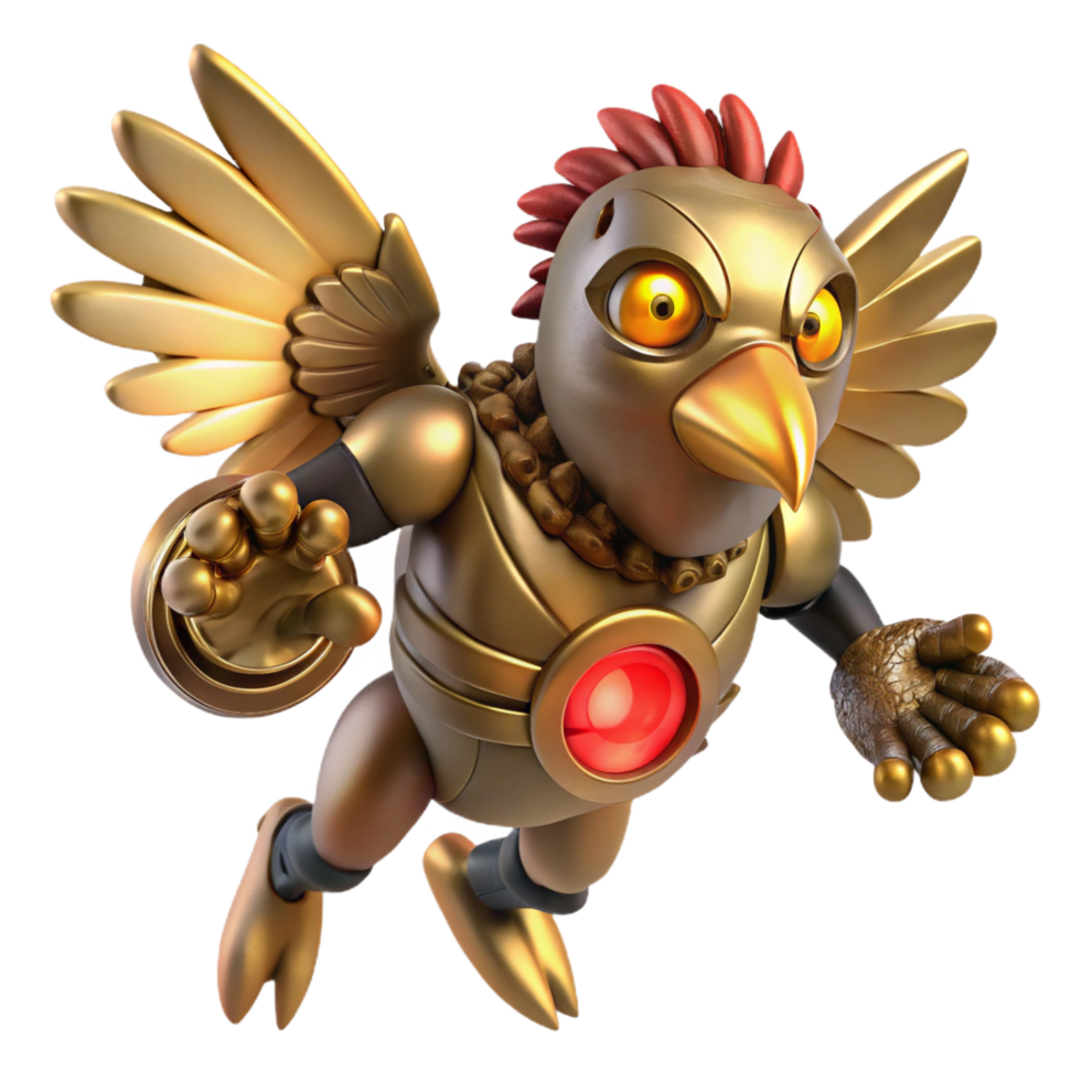 magnificent modern Golden Robotic Bird 3D Render of Futuristic Avian 4K png