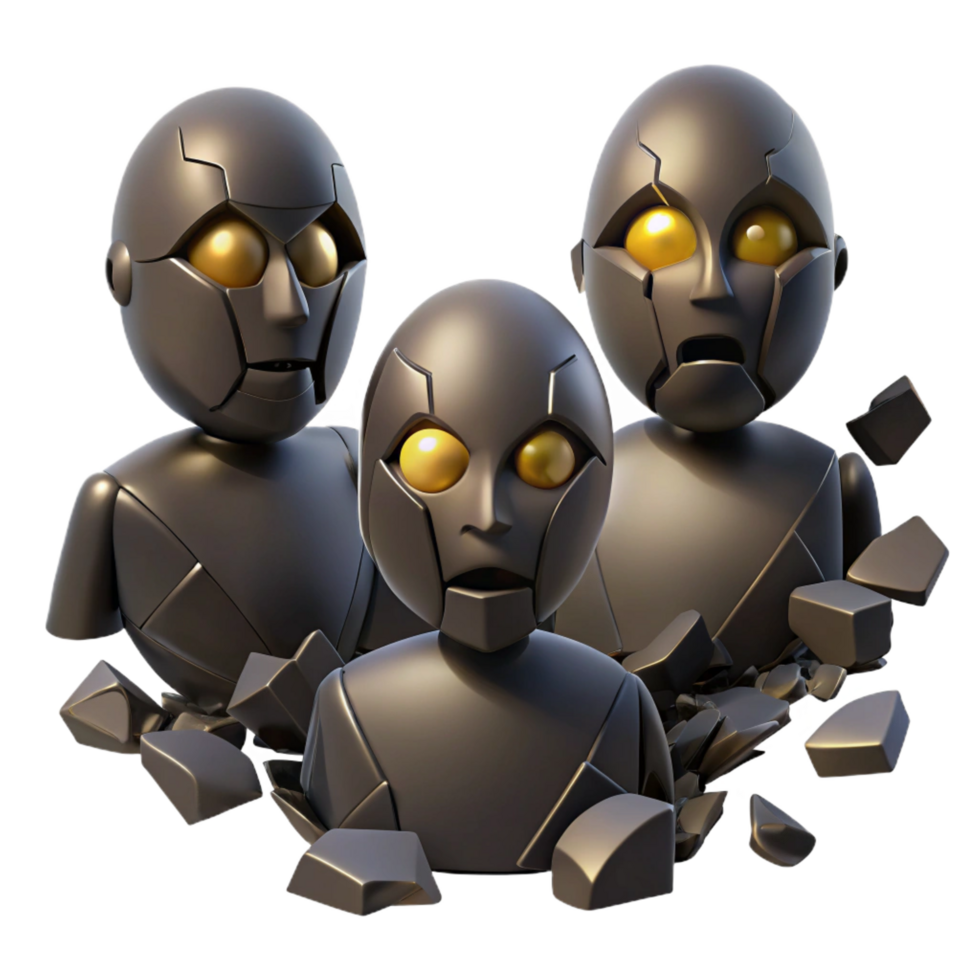 elegant modern Metallic Robots Breaking Apart 3D Render professional png