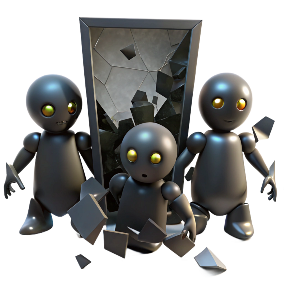 dramatic modern Shattered Reflections Robots and a Broken Mirror high resolution png