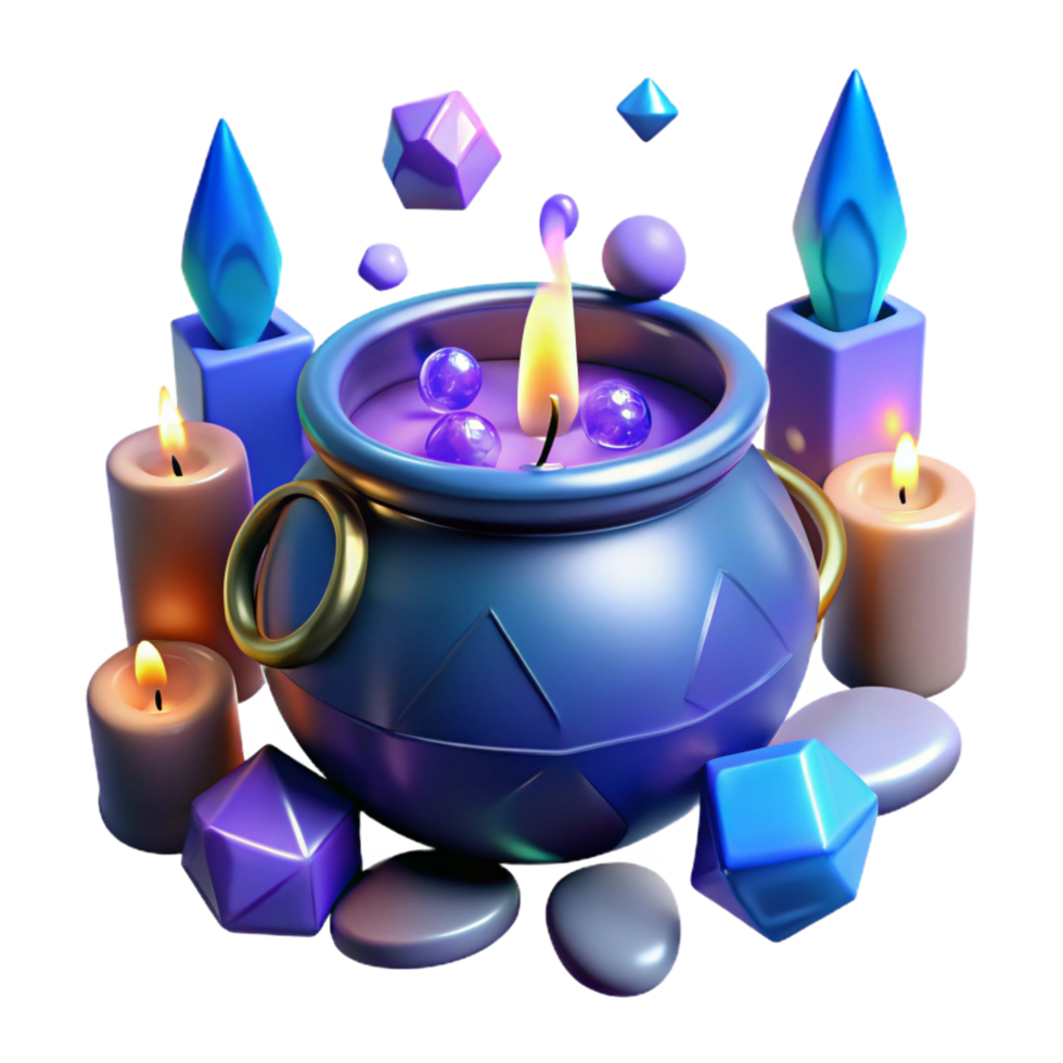 wonderful creative Mystical Cauldron with Candles and Crystals premium png