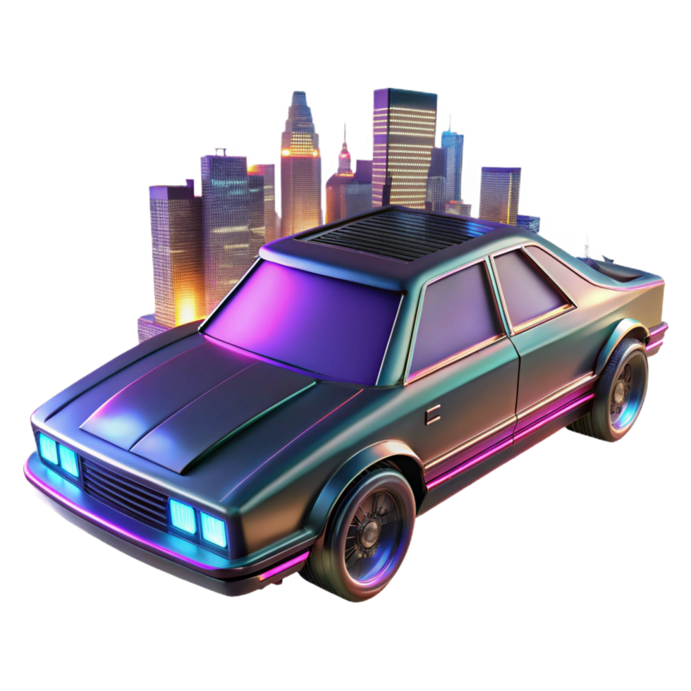 vibrant abstract Synthwave City Cruiser 80s Retro Car genuine png