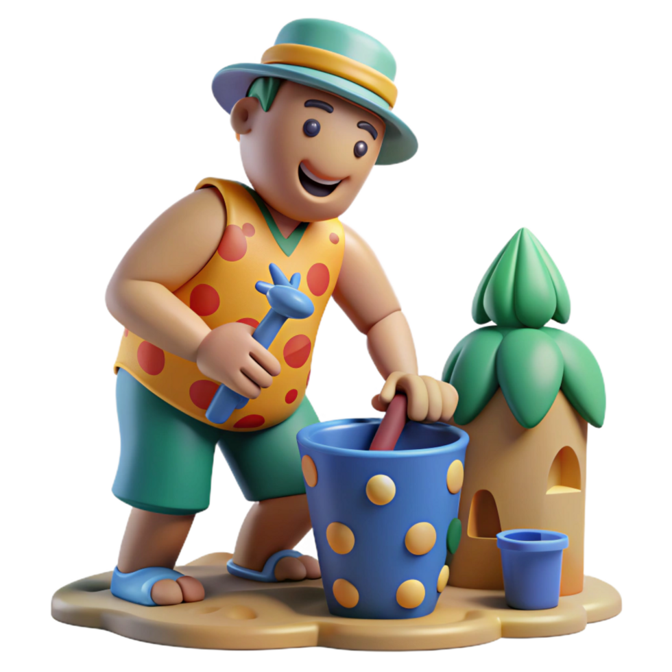 serene vintage Summer Fun 3D Render of a Child Playing on the Beach detailed png
