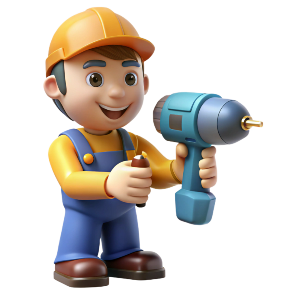stunning contemporary Handyman Cartoon 3D Model Holding Drill professional png