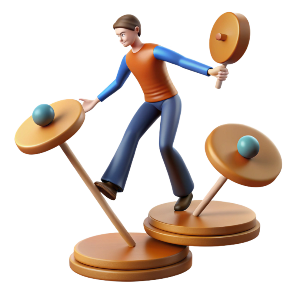 serene vintage 3D Cartoon Boy Playing with Spinning Tops high resolution png