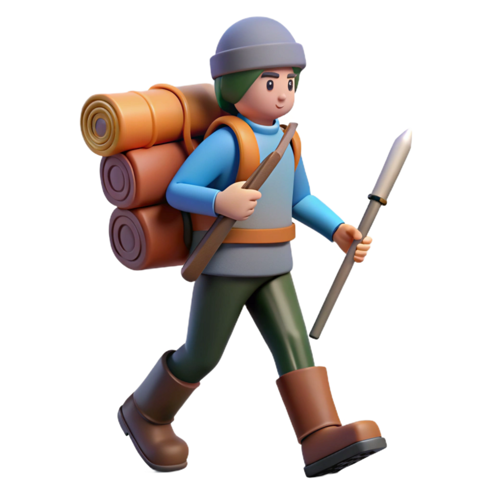 magnificent creative Hiking Adventure 3D Render of Backpacker detailed png