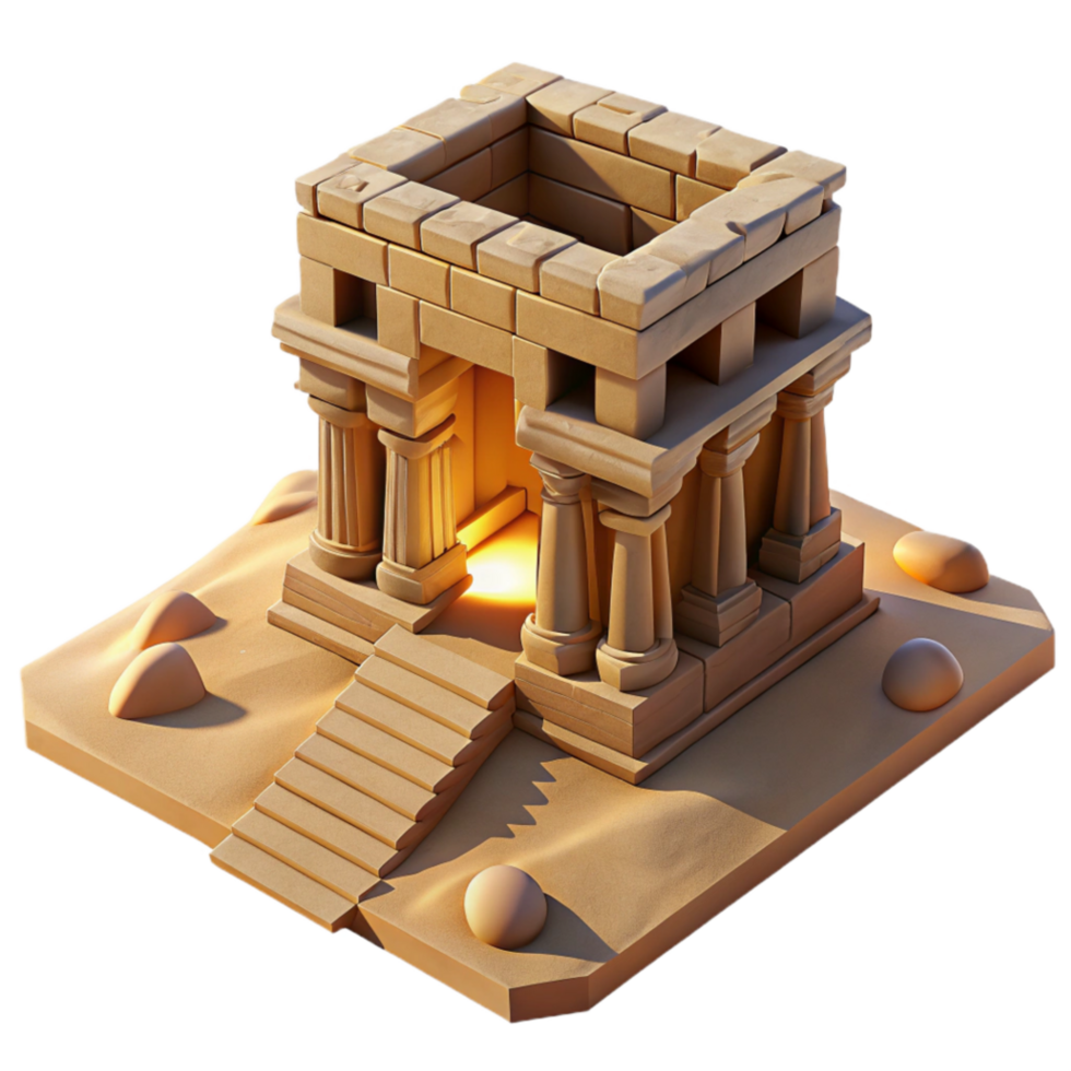 impressive traditional Ancient Stone Temple 3D Model of Desert Shrine high quality png
