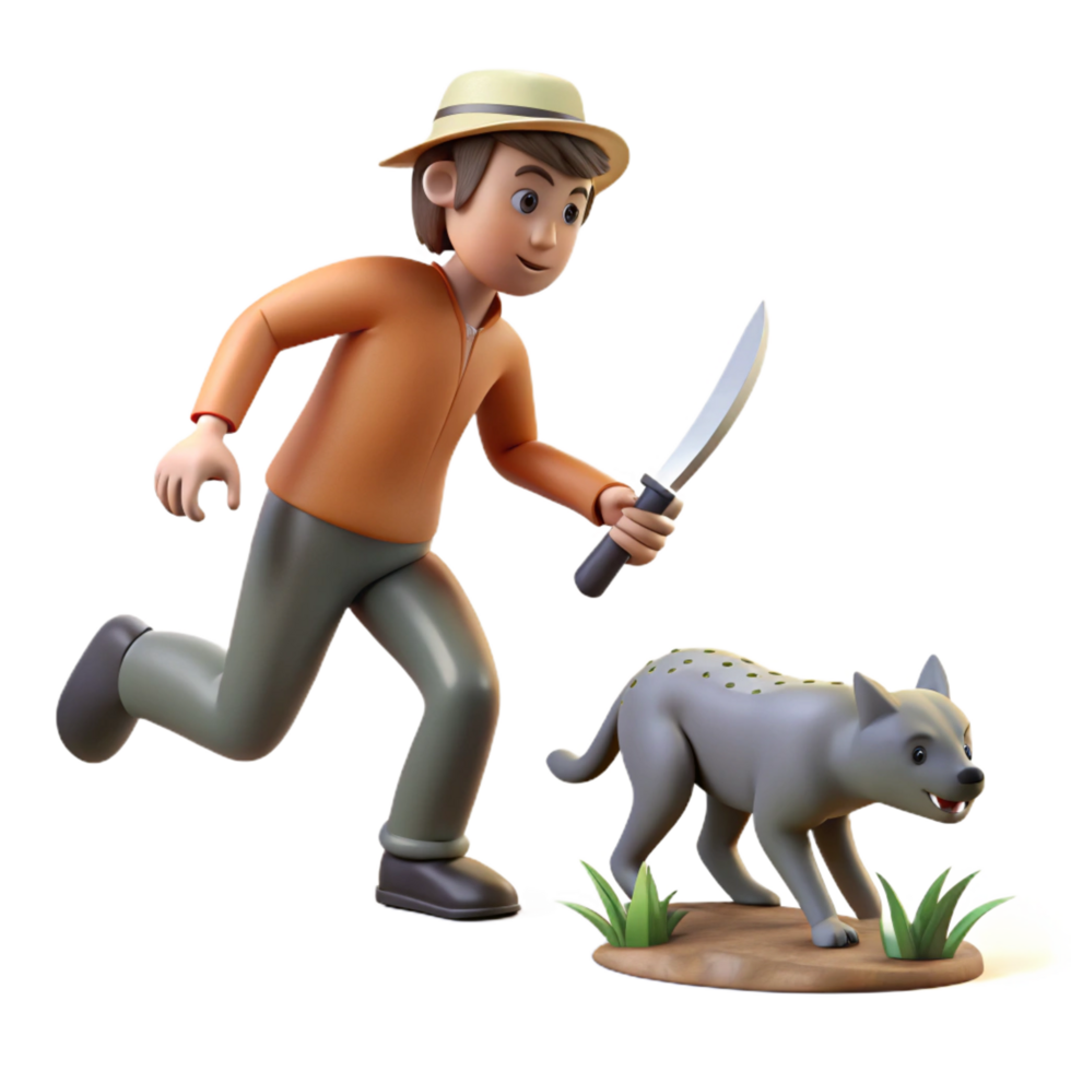 extraordinary modern 3D Cartoon Explorer and Hyena Encounter genuine png