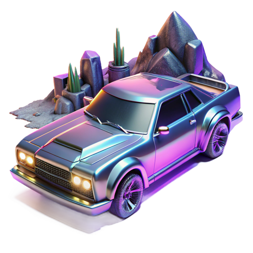 extraordinary classic Futuristic Custom Car in Desert Landscape premium png