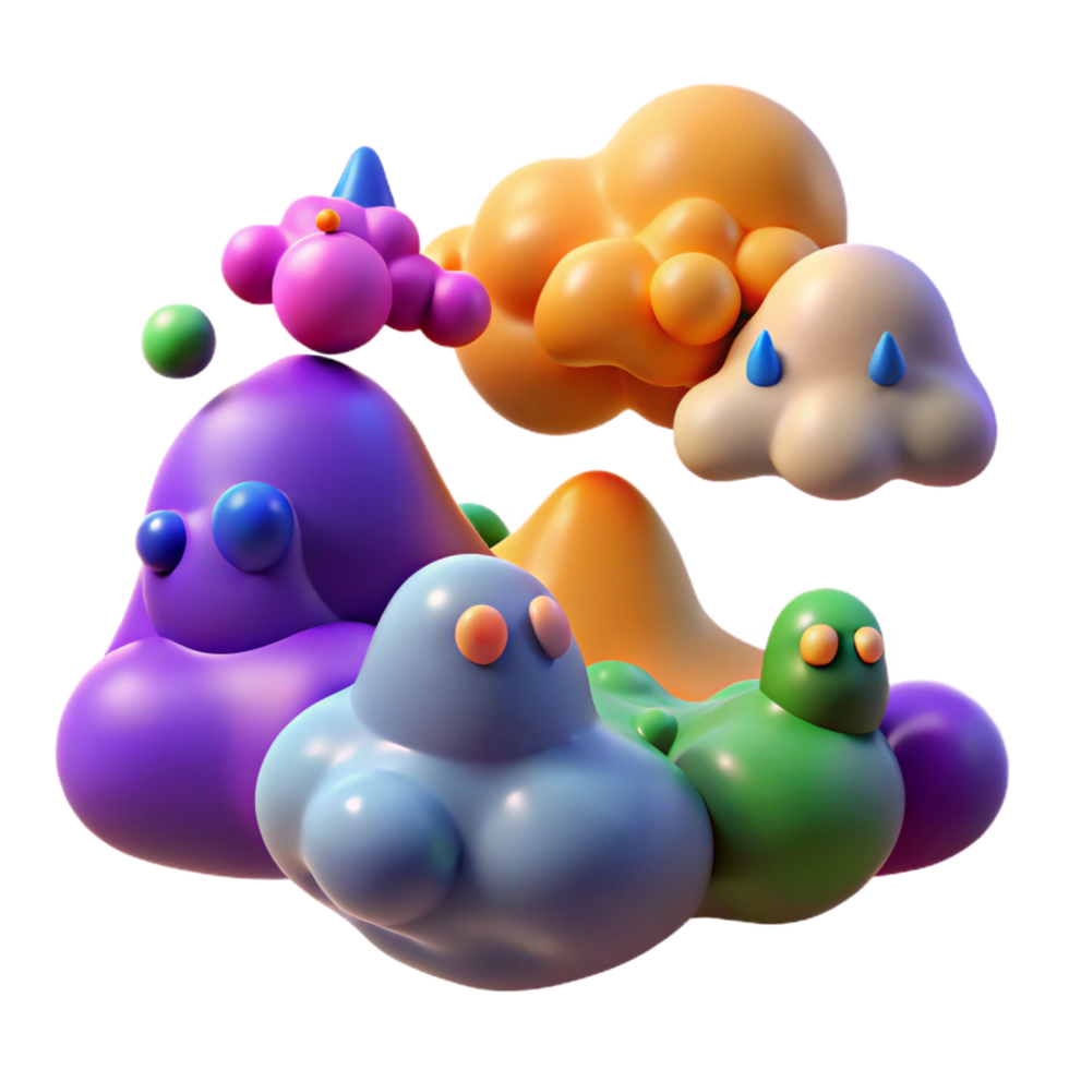 vibrant rustic Abstract Colorful 3D Shapes, Blob Art, Digital Illustration professional png