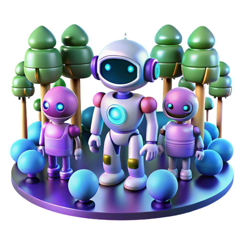 elegant modern Robots in a Forest 3D Render of Cute Bots high resolution png
