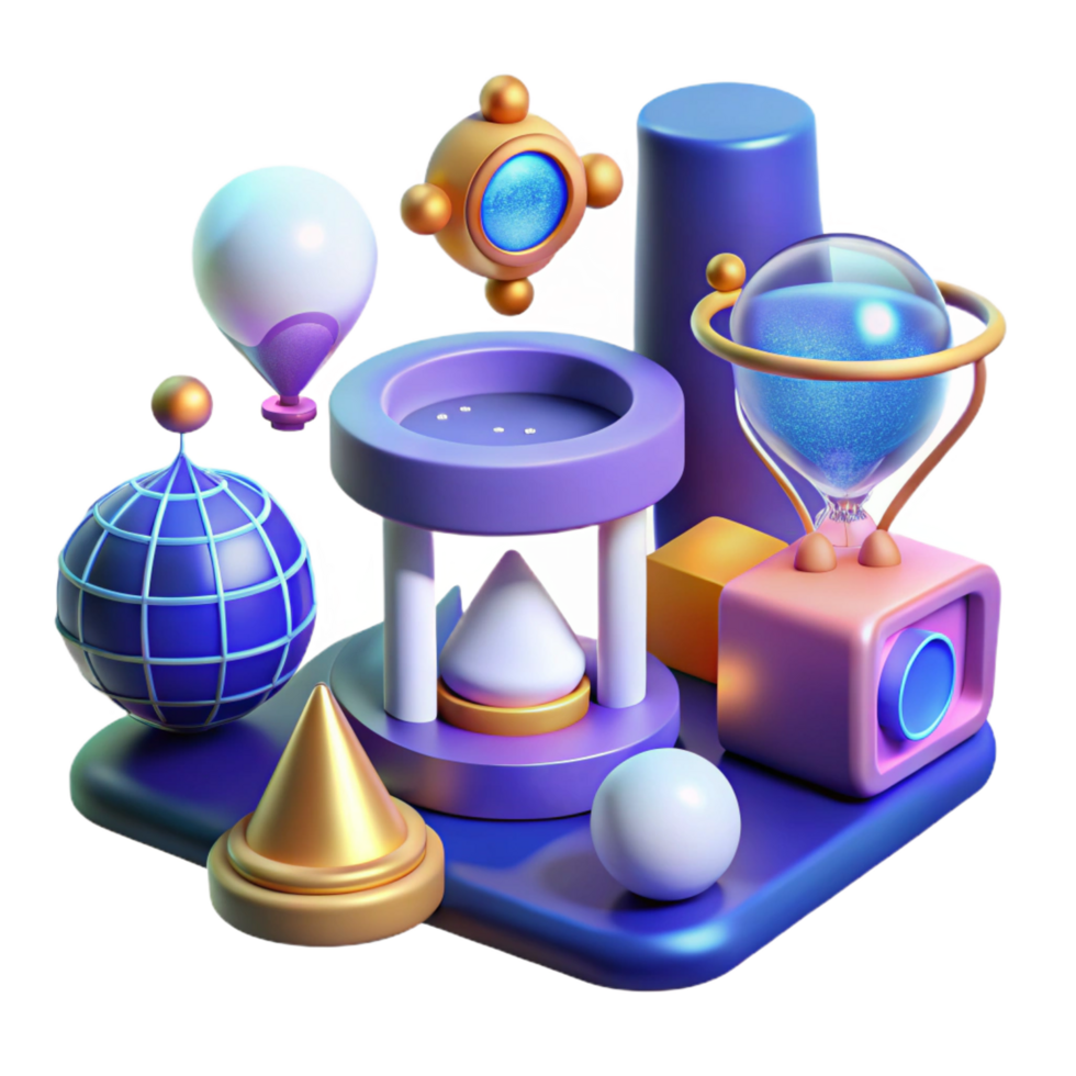extraordinary traditional Abstract 3D Shapes Geometric Design, Colorful Objects, Hourglass, Globe exclusive png