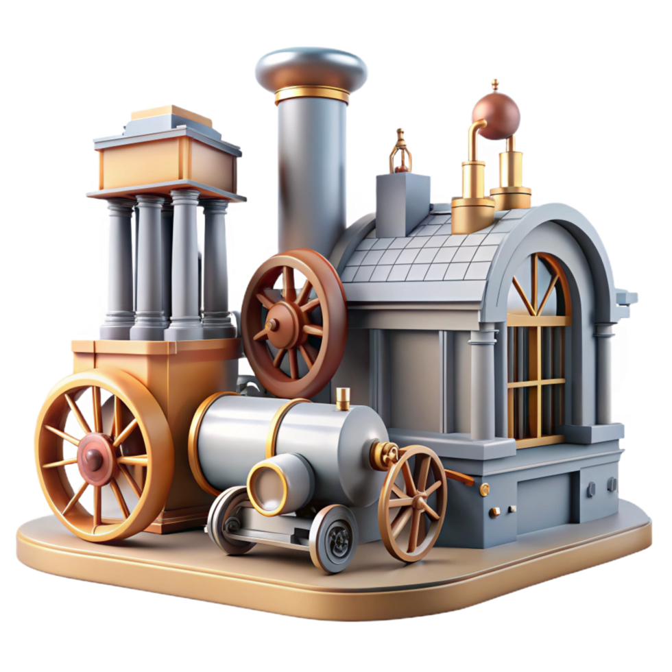 dramatic artistic Steampunk Engine Building Architectural Model high resolution png