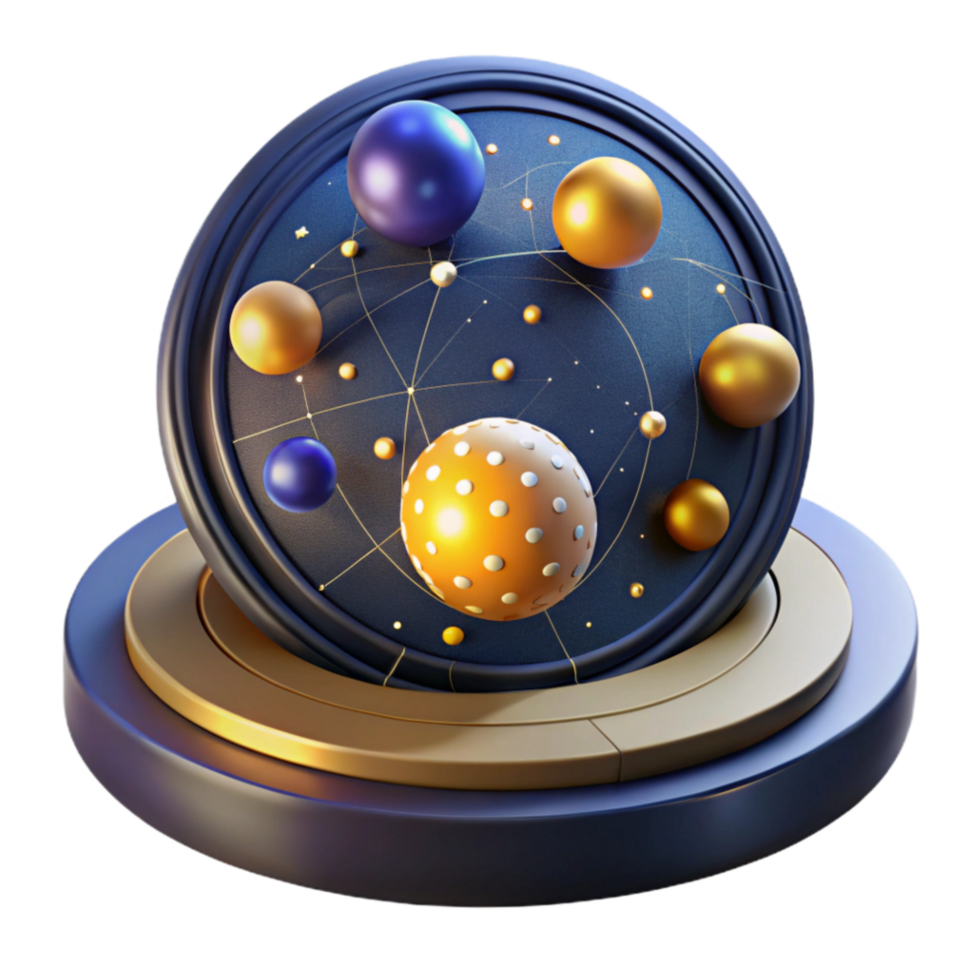 vibrant artistic Abstract Sphere Network Golden and Blue 3D Render detailed png