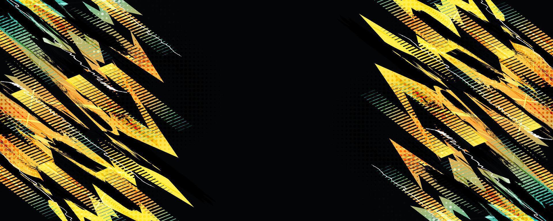 Sport Banner Design with Yellow Brush Strokes and Halftone Effect in Grunge Style vector