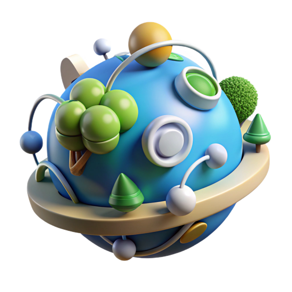 impressive vintage Whimsical 3D Planet Cartoon World, Fun Design 4K png