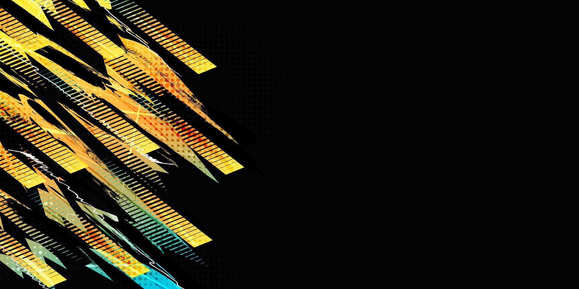 Abstract Sport Background Design with Orange and Blue Gradient Brush Strokes and Halftone Effect vector