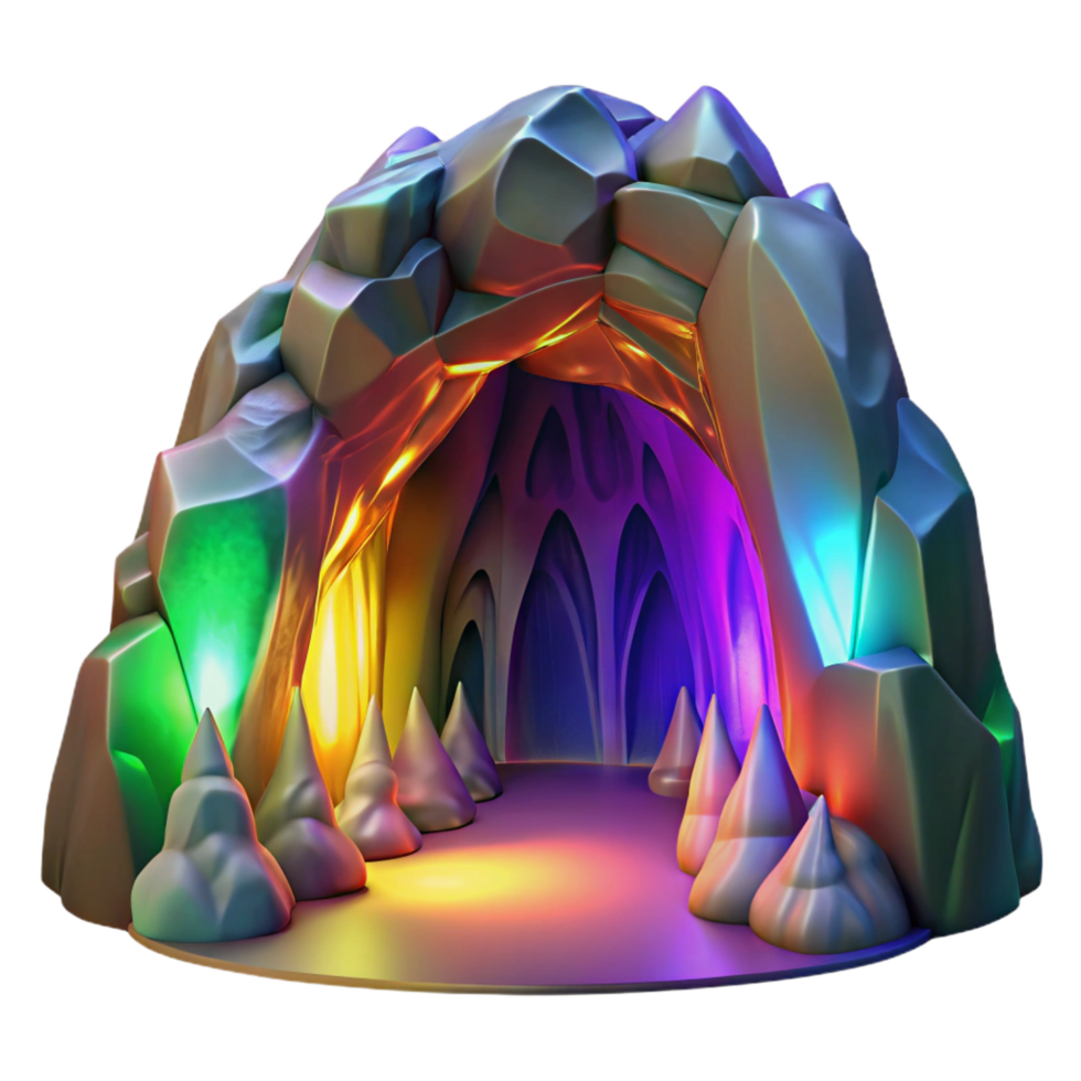 stunning creative Luminous Cave 3D Render of Illuminated Rock Formation original png