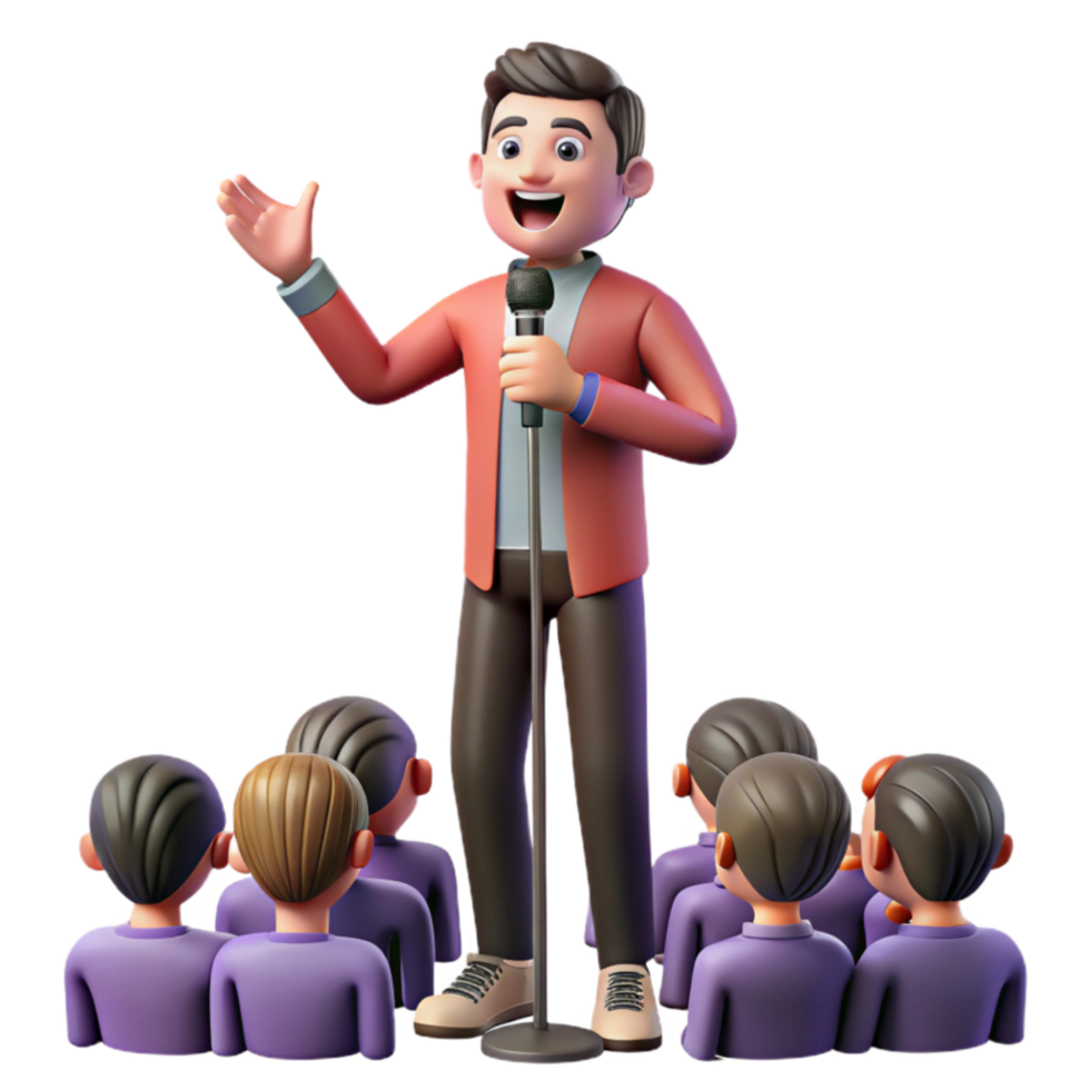 beautiful artistic 3D Animated Speaker Presenting to Audience professional png