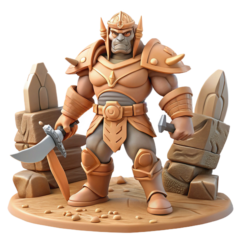 magnificent abstract Fantasy Orc Warrior Figurine 3D Rendered Model professional png