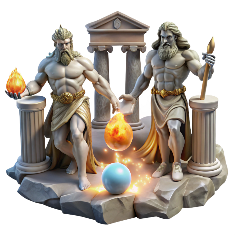 elegant rustic Mythological Gods Ancient Greek Sculptures, Fire, Columns, Power professional png