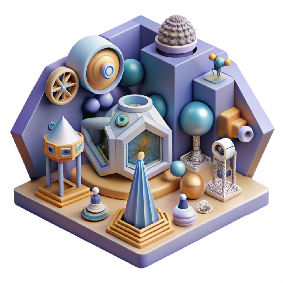 serene vintage Abstract 3D Geometric Composition Shapes, Structures, and Design original png