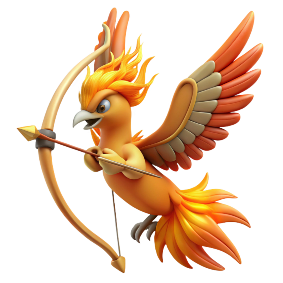 stunning abstract Fiery Archer Bird 3D Render of Mythical Creature premium png