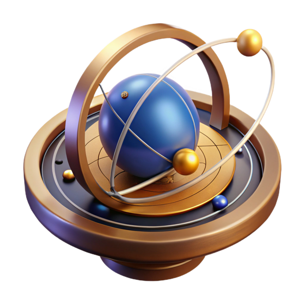 vibrant traditional Ornament, Celestial Sphere, Rotating Model, 3D Render, Abstract Art, Geometric Design, Gold, Blue, Sphere, Cosmic professional png