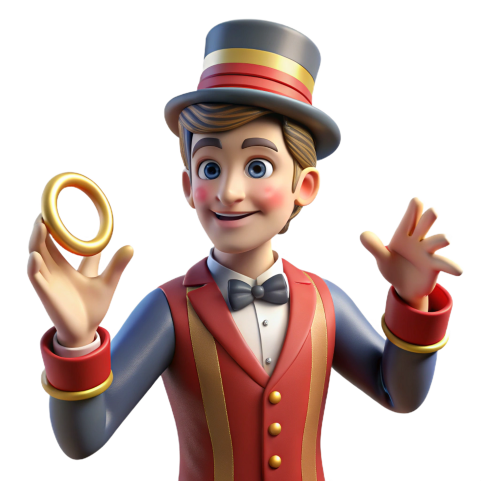 vibrant artistic 3D Ringmaster Cartoon Magical Illusionist professional png