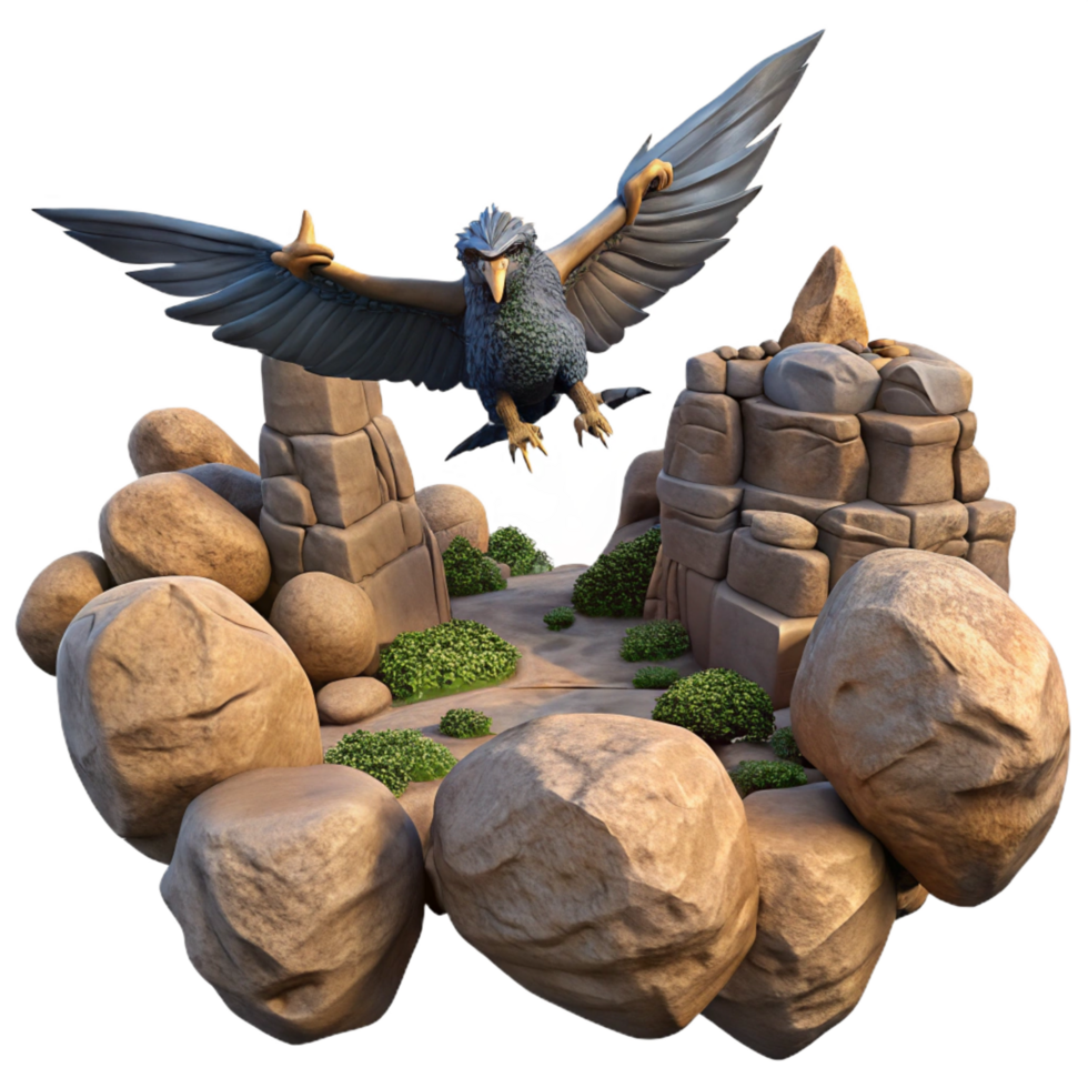 elegant modern Fantasy Bird Soaring Over Stone Ruins detailed png
