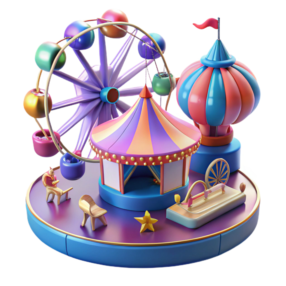stunning artistic Funfair Carousel, Ferris Wheel, and Hot Air Balloon exclusive png