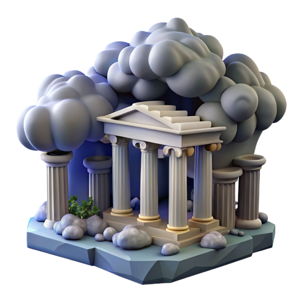 impressive rustic Ancient Temple 3D Model Clouds, Columns, and Stone 4K png