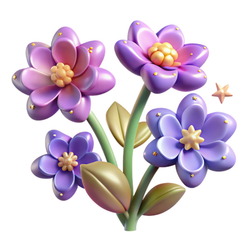 wonderful traditional Enchanted 3D Floral Bouquet Purple Flowers, Golden Accents authentic png