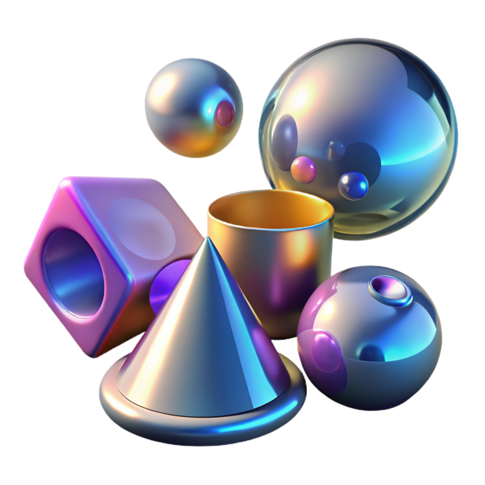 serene traditional Iridescent Geometric Shapes 3D Render of Abstract Forms exclusive png