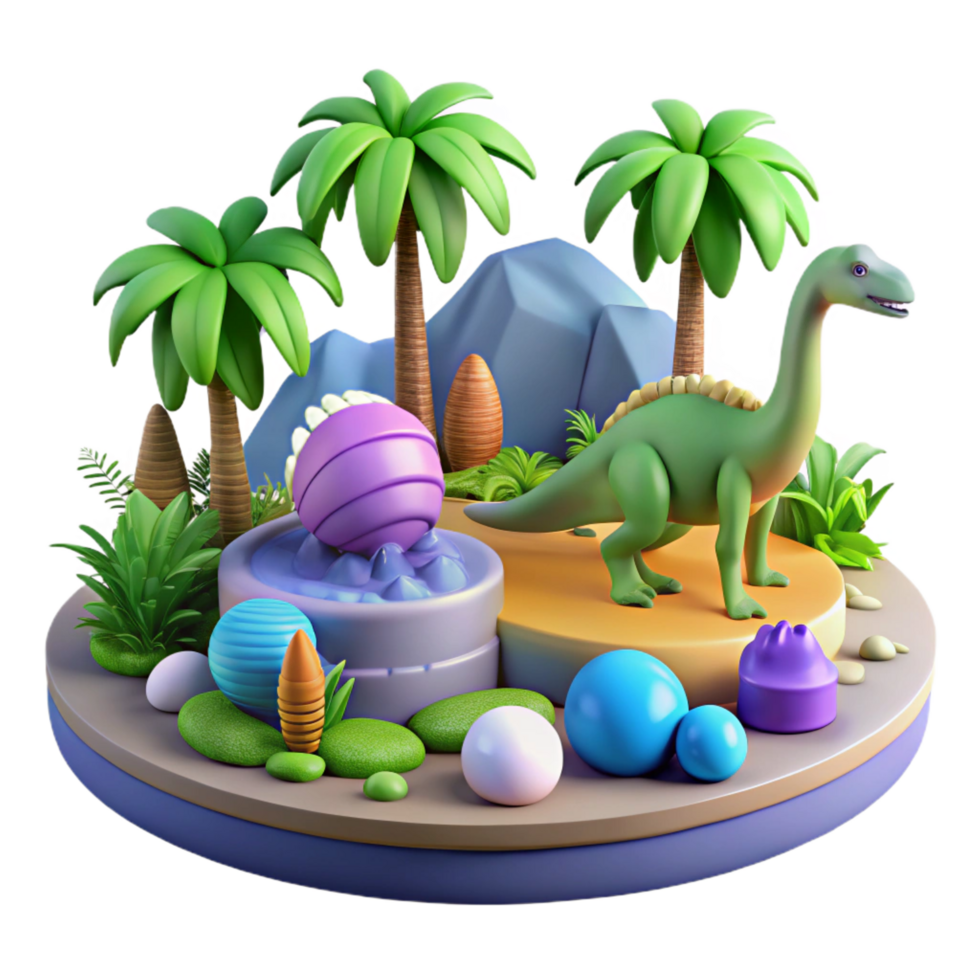 serene artistic Prehistoric Paradise 3D Cartoon Dinosaur Island Scene high resolution png